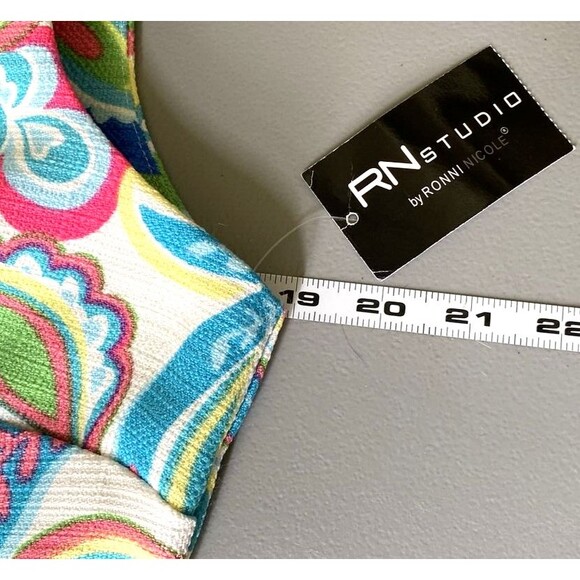RN Studio Dress 8 Ronni Nicole Retro Sheath Coastal Preppy Paisley Print New - Picture 8 of 12